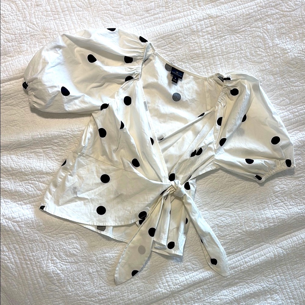 Wrap Blouse Tie Front Puffed Sleeve Blouse